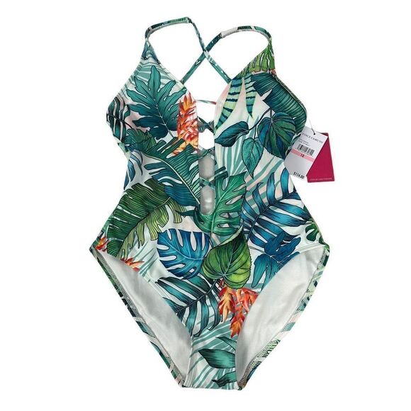 Vince Camuto Tropical Print Criss Cross one-Piece Swimsuit size 10 - Picture 1 of 5